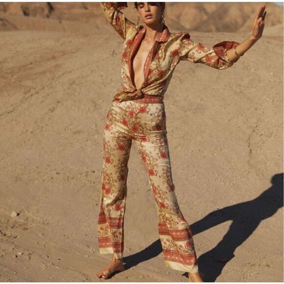 NWT Savannah Morrow Ahimsa Pants in Orla Printed Silk Dupioni Flared size Medium - Picture 11 of 14